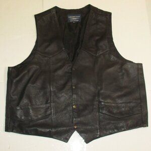 Screaming Eagle Leather Vest Men's Black Lined Pockets Size 4XL